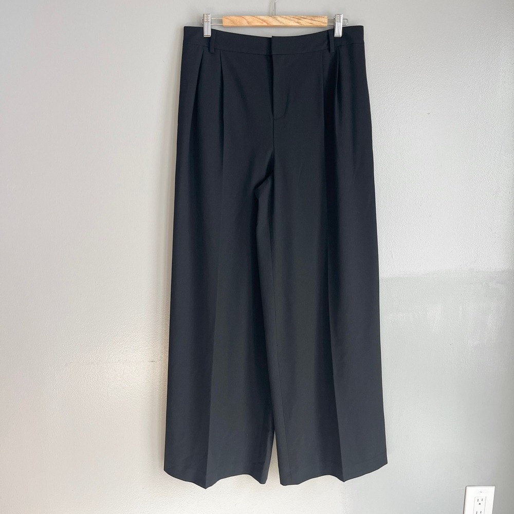 Open Edit Womens Black Pleated Wide Leg Trousers Elastic Back Pants Size Large